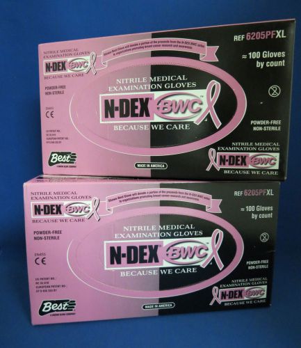 2 boxes best n-dex nitrile gloves medical xl pink 4 mil #6205pf xlqty 200 for sale