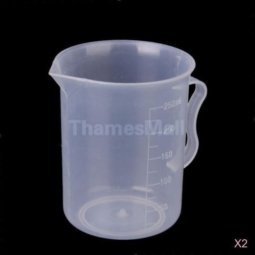 2x transparent plastic 250ml graduated beaker measuring cup container w/ handle for sale