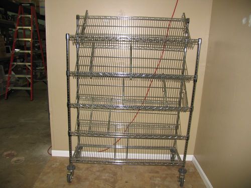 ROLLING MEDICAL CHROME 5 TIER SHELF WITH ADJUSTABLE METAL SHELVING AND DIVIDERS
