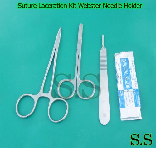 3 PCS Suture Laceration Kit Webster Needle Holder + Scalpel Handle + Blade #10