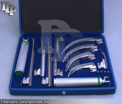 Fiberoptic Laryngoscope Mac+ Miller EMT Anesthesia Combo SET 10 BLADES 2 HANDLE