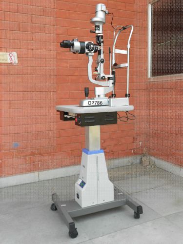 2x surgical moterized table haag streit type 3 step slit lamp with camera op786 for sale