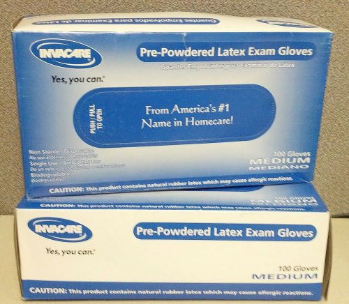New! 200 invacare pre-powdered latex exam gloves medium isg421lp2 for sale