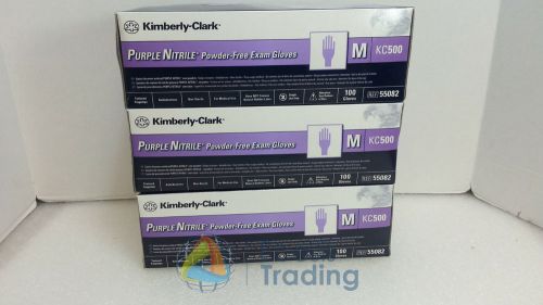 3 Boxes Kimberly Clark Nitrile Exam Gloves in Purple Medium 55082 - Free Ship