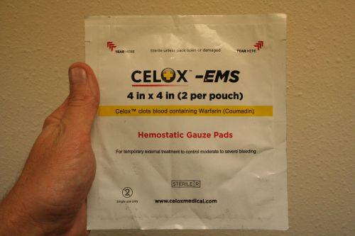 Celox ems - hemostatic gauze pads - 4in x 4in  (2 per pouch) for sale