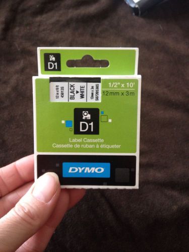 D1 dymo, label cassette, 1/2&#034; x 10&#039;, black on white for sale