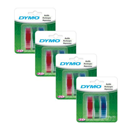 12pk dymo 3/8 (9mm) glossy embossing labelmaker refill tape red green &amp; blue new for sale