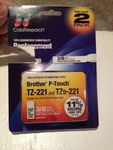 ColoResearch 3/8 inch Black Print On White Brother Label Cartridge~New!
