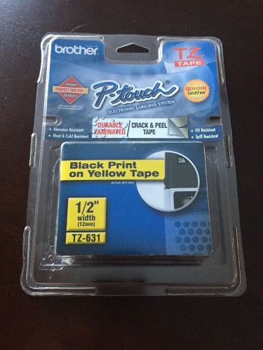 Brother TZ-631 12mm 1/2&#034; Width Black Print on Yellow Tape Genuine P-Touch Label