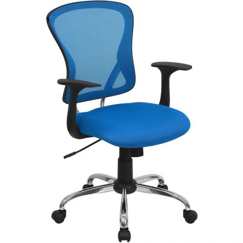 Office Chair Desk Computer Mesh Executive Chrome Mid Back Swivel Blue Roll New