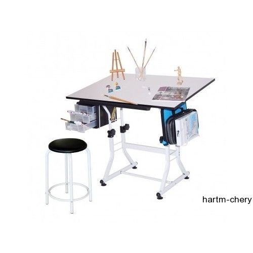 Art Hobby Table With Stool, Drawing Drafting Craft Three Drawers Adjustable