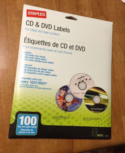 STAPLES 100 Pack. CD &amp; DVD Lable. Etiquettes De CD et DVD. (NEW )
