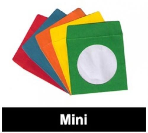 300 Assorted Color Mini Paper CD Sleeves with Window &amp; Flap