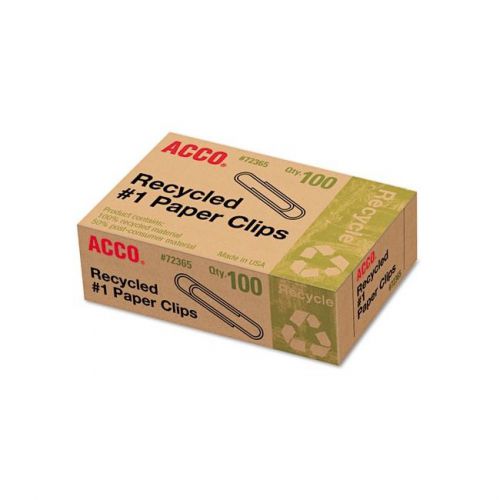 Acco recycled paper clips, #1 size, box of 100 (72365) for sale