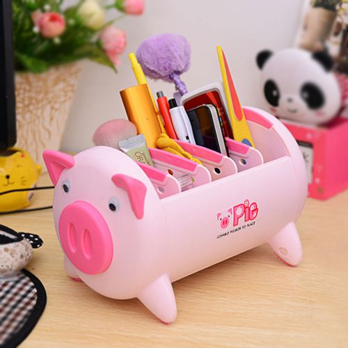 Pink pig plastic desk organizer office desktop accessories organizer storage box for sale