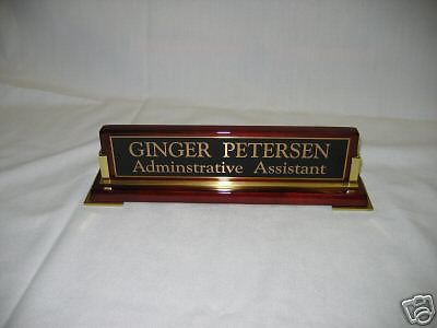 NEW Engraved Desk Name Plate Elegant Office Brass Wood