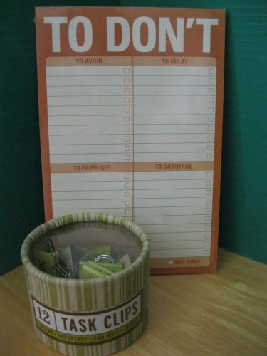 12 Task Clips &amp; &#034;To Don&#039;t&#034; Note Pad ~ KNOCK KNOCK ~ Office Gifts ~ Jokes ~ Fun!