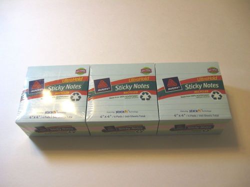 3 Pack Avery Ruled UltraHold Sticky Notes Pastel 4x4in. 1620 Sheets (Ave22717)