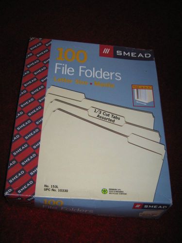 100 Smead File Folders, Letter Size-100% Recycled, 153L-10330-1/3 Cut Tab