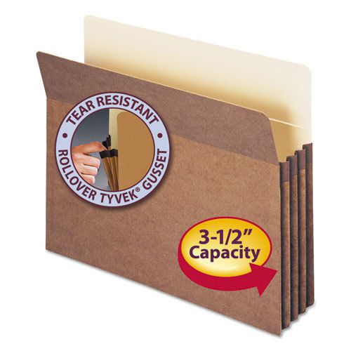 3 1/2&#034; Accordion Expansion Pocket, Straight Tab, Letter, Manila/Redrope, 25/Box