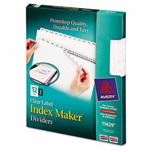 Avery Index Maker Label Dividers, 12-Tab, Letter, White, 5 Sets/Pack (AVE11429)
