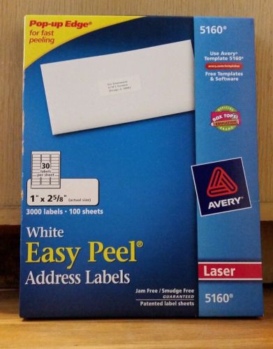 Avery Easy Peel White Adress Labels Laser Printers 5160 1&#034; x 2 5/8&#034; 3000