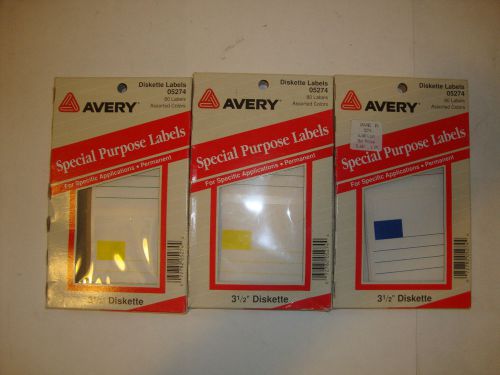 New Lot of 3 Avery Diskette Labels 05274 Assorted Colors 240 Labels 3-1/2&#034; Disc