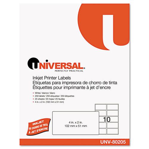 Universal Inkjet Printer Labels 2x4 White 250 per Pack. Sold as Pack of 250