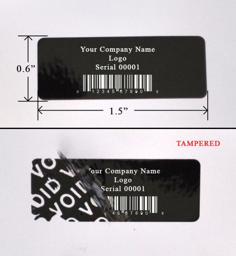 10,000 tamper evident security label seal sticker black custom print 1.5&#034; x 0.6&#034; for sale