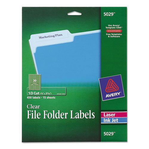 Self-Adhesive Filing Labels, 1/3 Cut, 2/3 x 3-7/16, Clear, 450/Pack