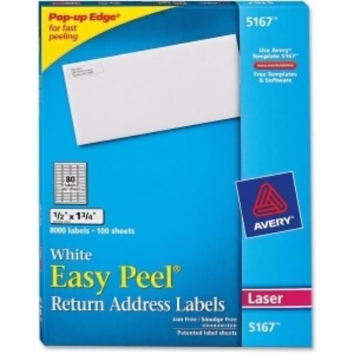 Avery Easy Peel Address Label 0.50 Width X 1.75 Length 8000 Box Rectangle