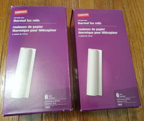 12 THERMAL FAX PAPER ROLLS - 1/2&#034; CORE - 8.5&#034; x 49&#039; - STAPLES !!!!!!!!!!!!!!!!!!