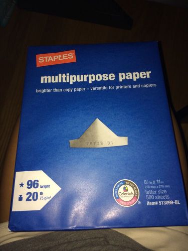 New Staples Multipurpose Paper, 8 1/2&#034; x 11&#034;, Ream 500 Sheets!