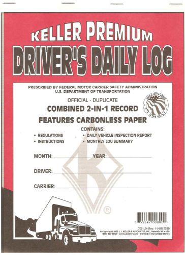 9 NEW Keller premium drivers daily log 8 1/2&#034; x 11&#034; tablets carbonless FAST SHIP