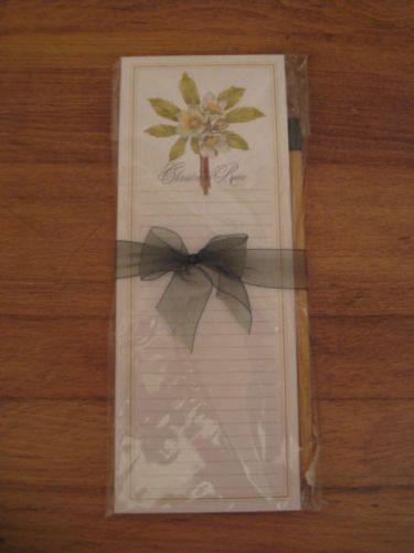 NIP 60 SHEET CHRISTMAS ROSE NOTE PAPER &amp; PENCIL W/ MAGNETS