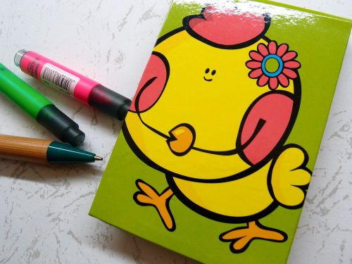 Yellow Chick Green Hardcover Mini Memo Note Message Scratch Day Planner Booklet