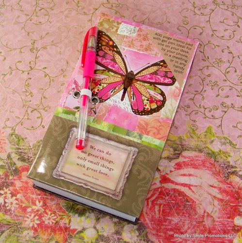Memo Note Pad BUTTERFLY Design Pink Gel Pen 8 3/4&#034; x 4 1/4&#034; Approx 400 sheets