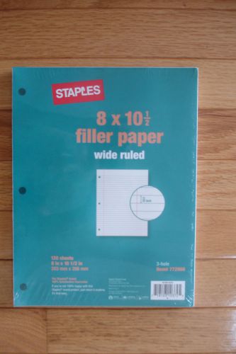Staples Wide Ruled Filler Paper Looseleaf 120 Sheets 8&#034; x 10.5&#034;