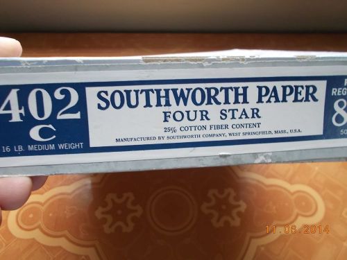 Southworth Four Star 402C Typewriter Paper, 8-1/2&#034; x 11&#034;, 25% Cotton Fiber