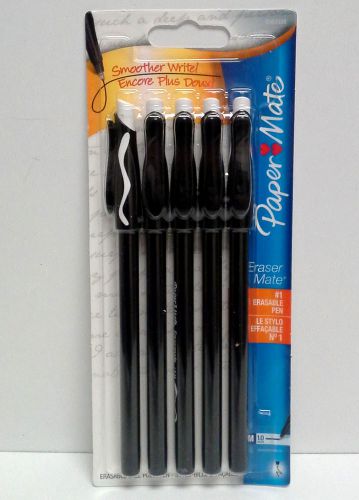 Papermate eraser mate ballpoint pen 1.0mm 5-pack, black for sale