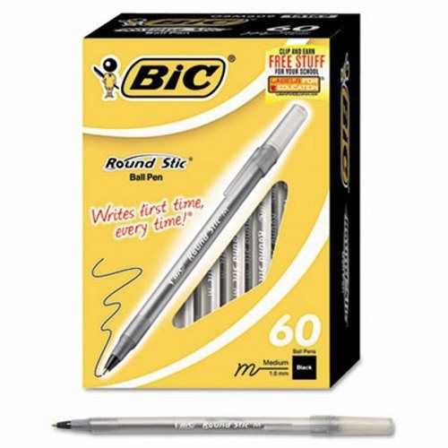 Bic Round Stic Ballpoint Pen, Blk Ink, Medium Point, 1mm, 60 /BX (BICGSM609BK)