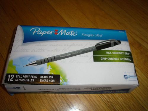 New ! 12PK Paper Mate FlexGrip Ultra Ballpoint Stick Pen Black Ink - PAP9630131