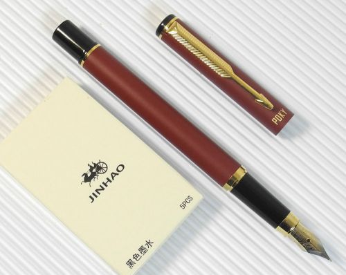 POKY F 88 Fountain Pen Wine RED barrel free 5 Jinhao cartridges BLACK ink