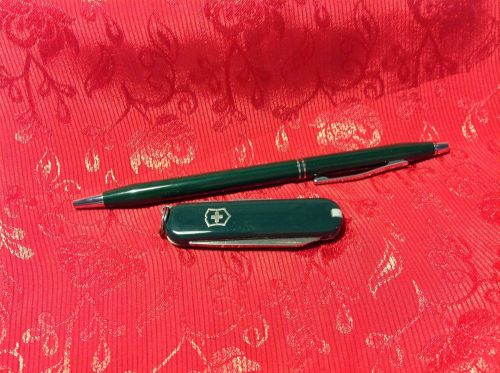 Rare Vintage Mens Cross Victorinox BallPoint Pen &amp; Swiss Army Knife Set Emerald