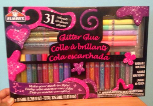 Elmers 3D Washable Glitter Pens Flat Box  31 Rainbow and Glitter Colors (E198)