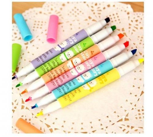 Set of 6 Double header Assorted colors Fine point Bold Marker pen Highlighter
