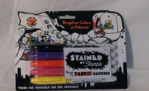 Stained by Sharpie Brush Tip Fabric Markers, 5 Colored Markers Brand New