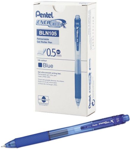 Energel retractable liquid gel pen0.5mm needle tip blue ink box bln105-c for sale