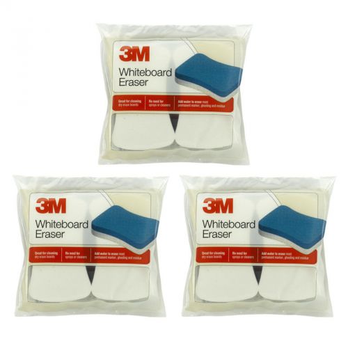 3M Whiteboard Eraser Pads, Just Add Water, 2.3&#034; x 4.8&#034; Blue/White 6/Pack 581-WBE
