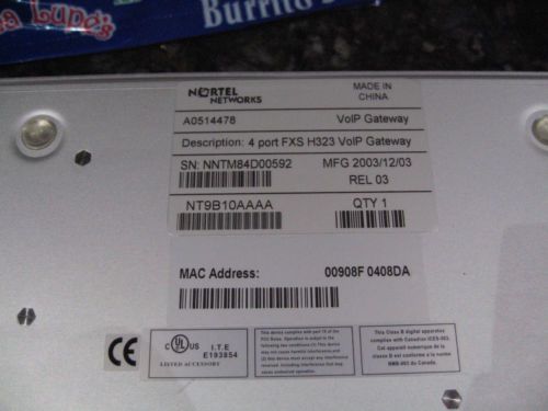 2 - NORTEL NORSTAR 4 PORT FXS H323 VOiP NT9B10AAAA GATEWAY